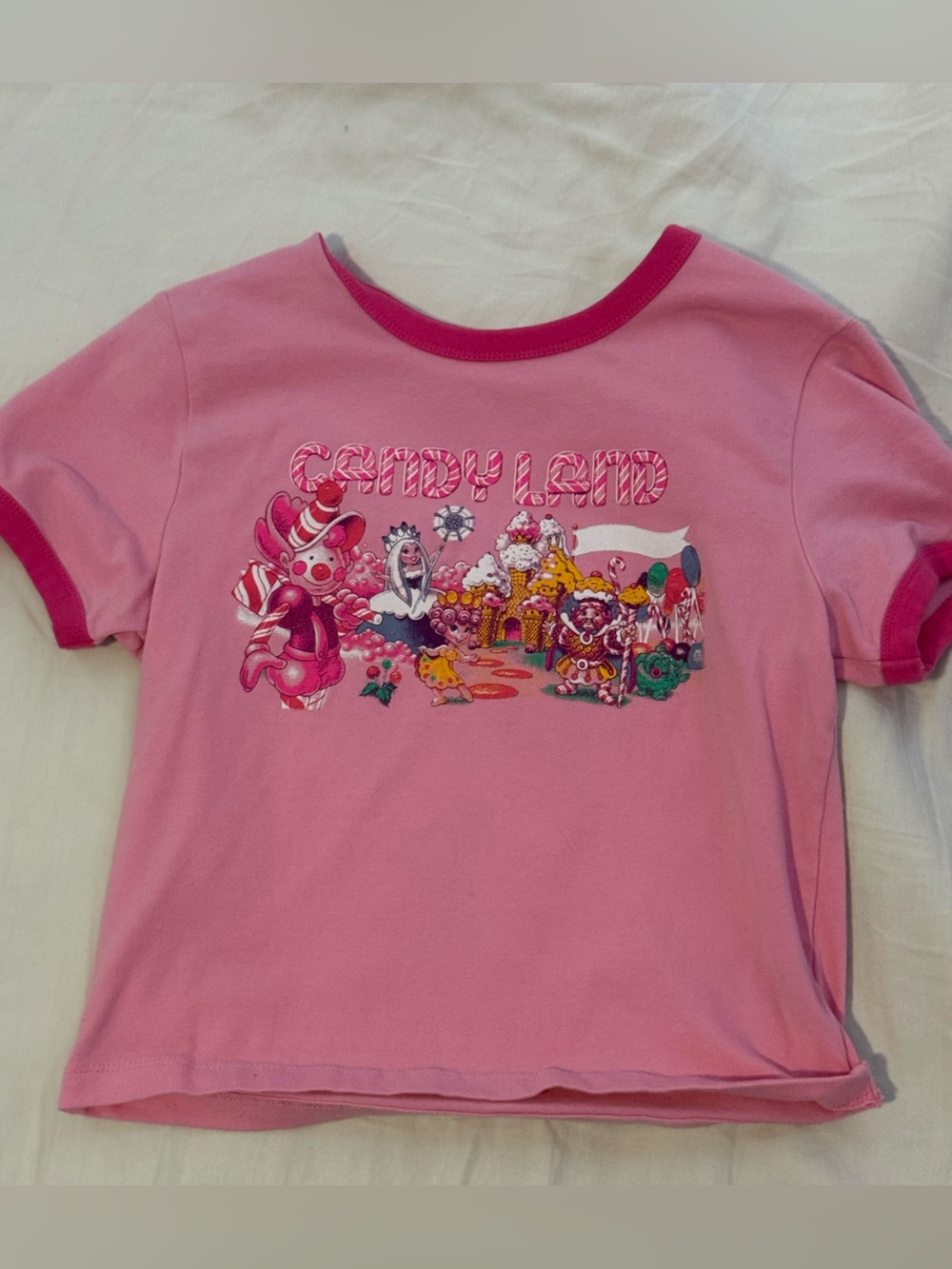 Pink Candy Graphic Ringer Crop Top